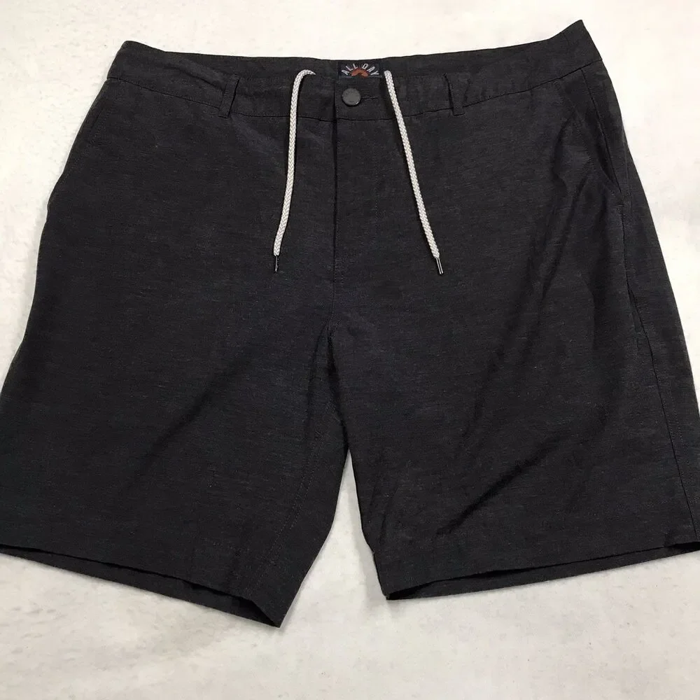 FAHERTY All Day Shorts Men 36 Black Dark Charcoal Performance Stretch Golf Beach